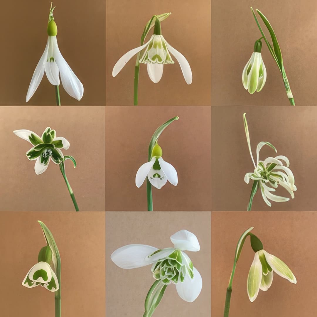 Greetings Card - Green & White Snowdrops - Natural (Free P&P)