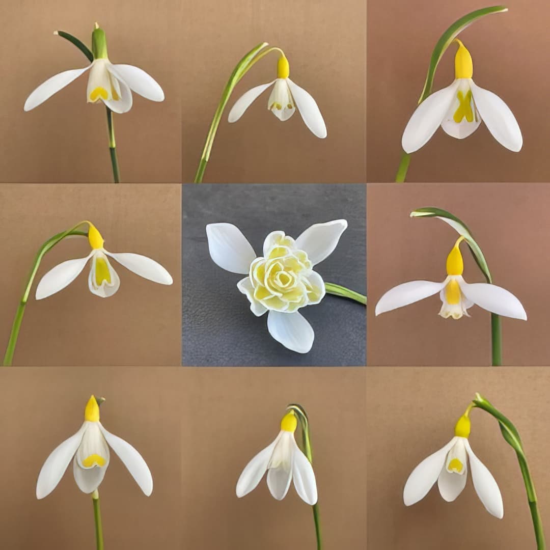 Greetings Card - Yellow & White Snowdrops - White (Free P&P)